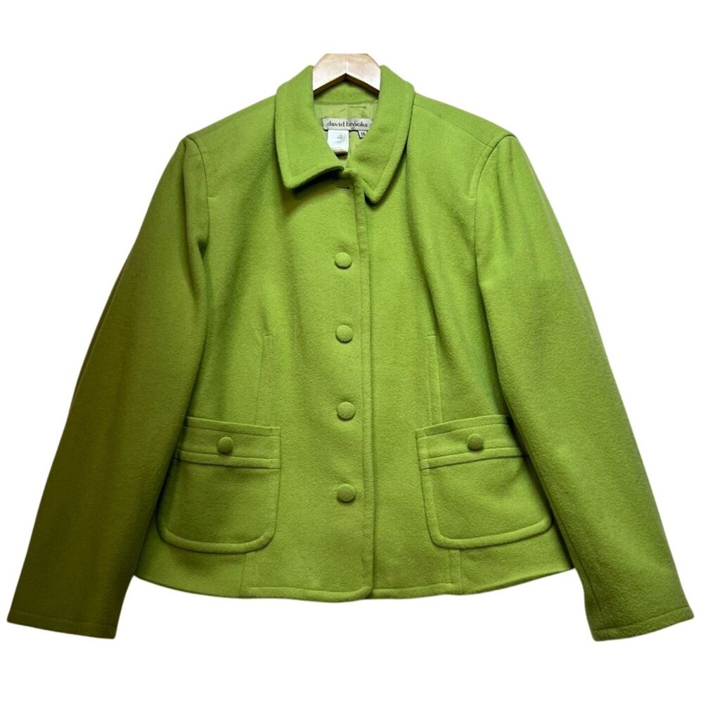 David Brooks Women's Button Front Wool Jackets Long Sleeve Size 16 Lime Green